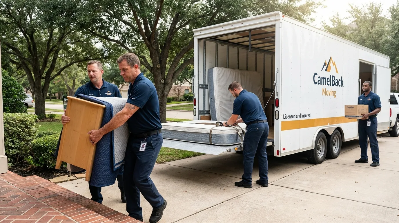 Crew loading residential truck for cross-state move from New London, WI