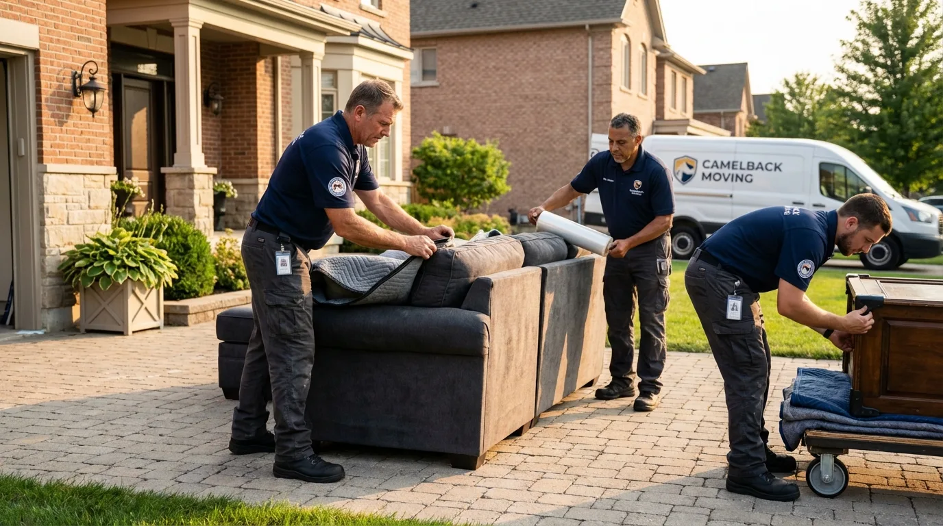 Large estate moving crew wrapping furniture in New London, WI