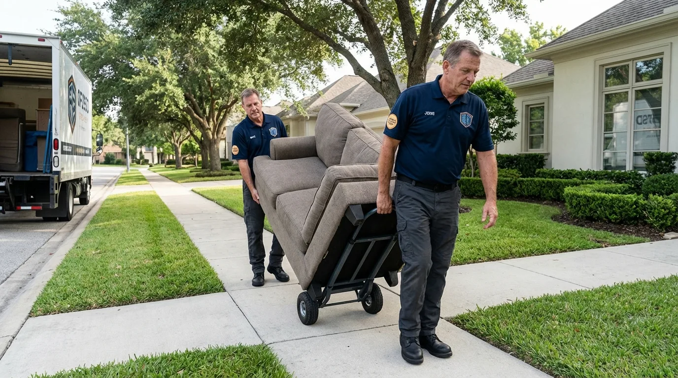 Local residential moving crew loading furniture in New London, WI